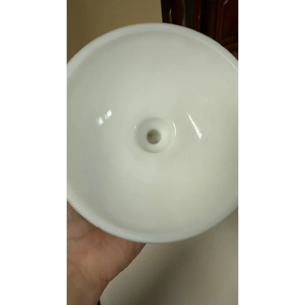Vtg Kempel white milk glass lidded pedestal covered candy‎ compote